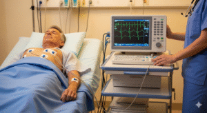 Obraz pokazujący doktora robiącego badanie EKG
